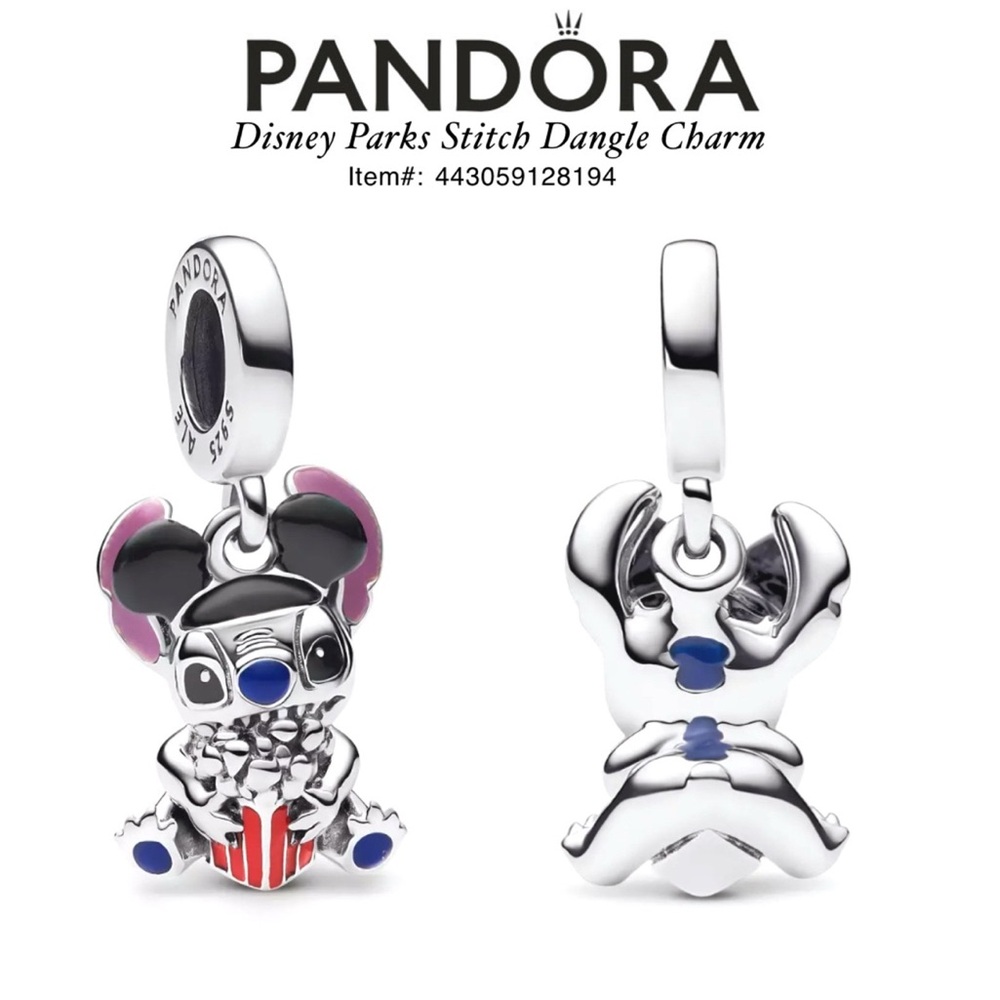 PANDORA Disney Parks Stitch in Mickey Mouse Hat with popcorn dangle charm w/box